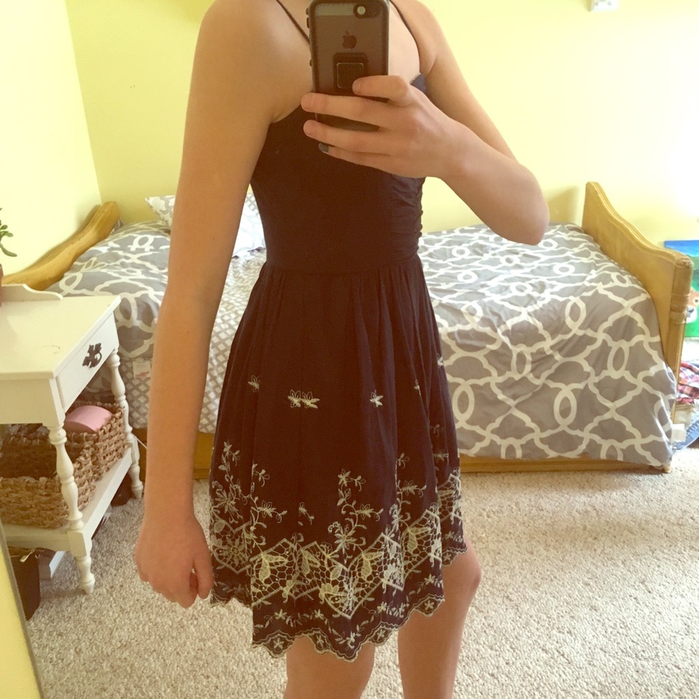 Navy blue embroidered dress